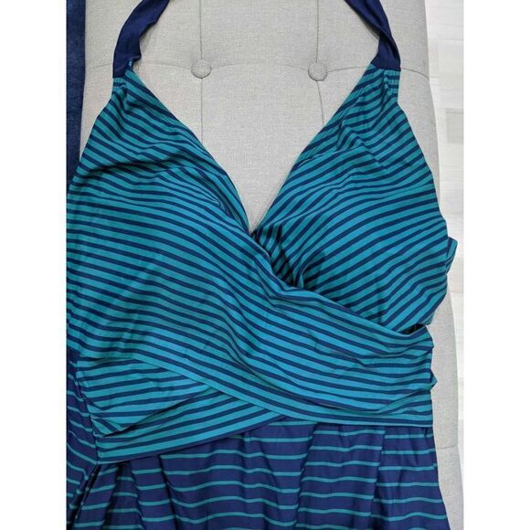 Penbrooke TTSP19105 24W-26W (3XL) Blue Green Striped Slimming Swimsuit 1-Piece - Picture 6 of 6